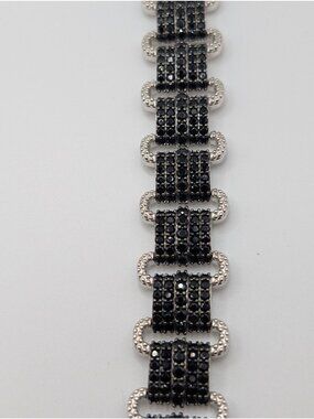 Sterling silver Black Spinel Statement Link Bracelet Marked BBJ 925 7" Elegant